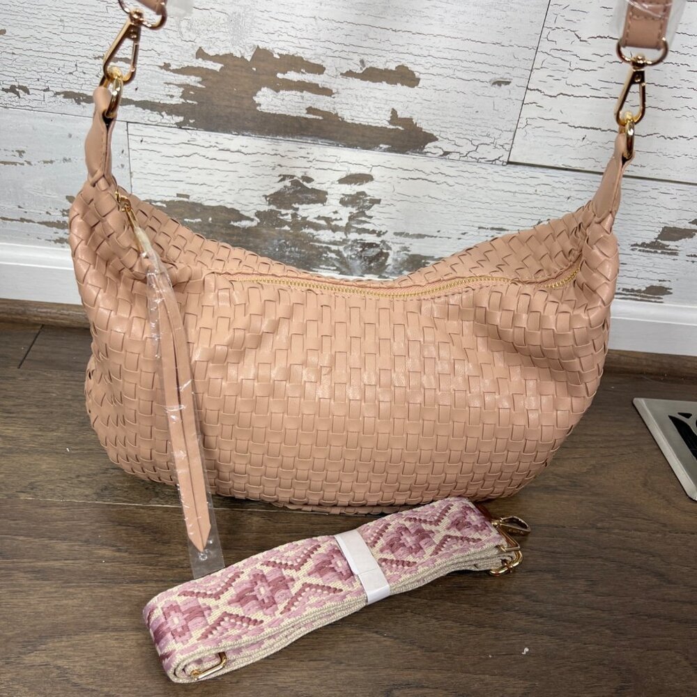 AH DORNED Woven Half Moon Shoulder Bag Blush Beige NWOT